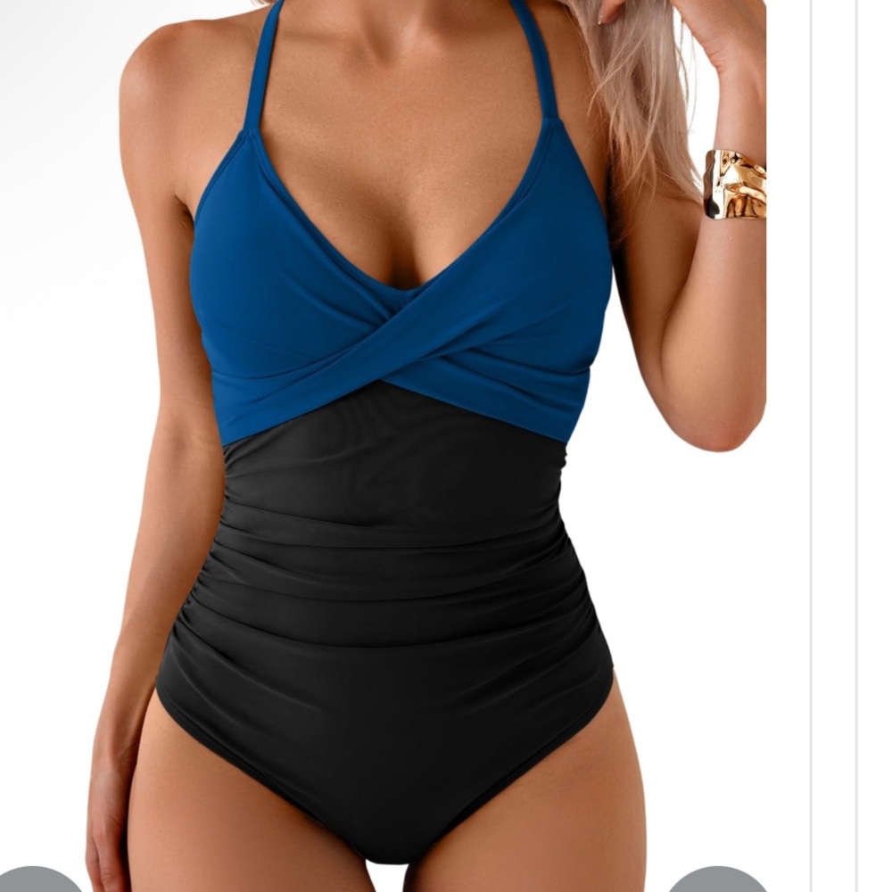 Stylish Women's Blue and Black One Piece Swimsuit